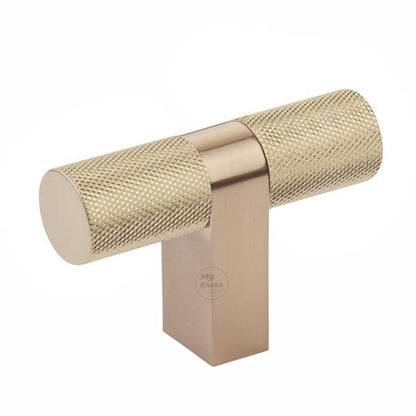 Emtek - Select Cabinet T-Knob 3-1/8 Inch overall, Rectangular Bar Stem, Knurled Bar
