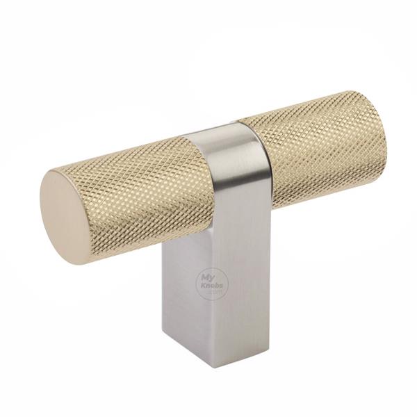 Emtek - Select Cabinet T-Knob 3-1/8 Inch overall, Rectangular Bar Stem, Knurled Bar