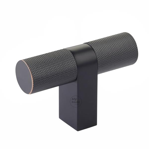 Emtek - Select Cabinet T-Knob 3-1/8 Inch overall, Rectangular Bar Stem, Knurled Bar