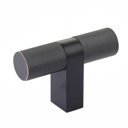 Emtek - Select Cabinet T-Knob 3-1/8 Inch overall, Rectangular Bar Stem, Knurled Bar