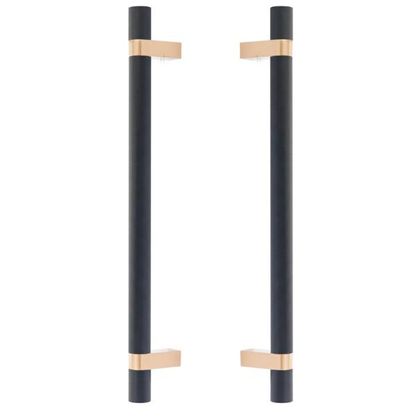 Emtek - Glass Shower Door Back to Back, Select Bar Appliance Pull 12 Inch C-C, Rectangular Bar Stem, Knurled Bar
