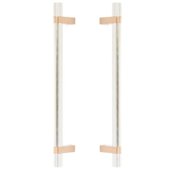 Emtek - Glass Shower Door Back to Back, Select Bar Appliance Pull 12 Inch C-C, Rectangular Bar Stem, Knurled Bar