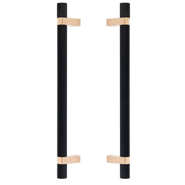 Emtek - Glass Shower Door Back to Back, Select Bar Appliance Pull 12 Inch C-C, Rectangular Bar Stem, Knurled Bar