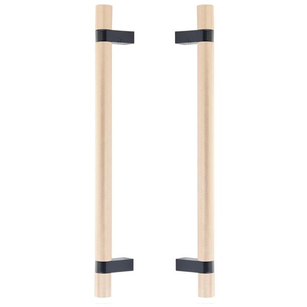 Emtek - Glass Shower Door Back to Back, Select Bar Appliance Pull 12 Inch C-C, Rectangular Bar Stem, Knurled Bar