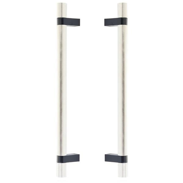 Emtek - Glass Shower Door Back to Back, Select Bar Appliance Pull 12 Inch C-C, Rectangular Bar Stem, Knurled Bar