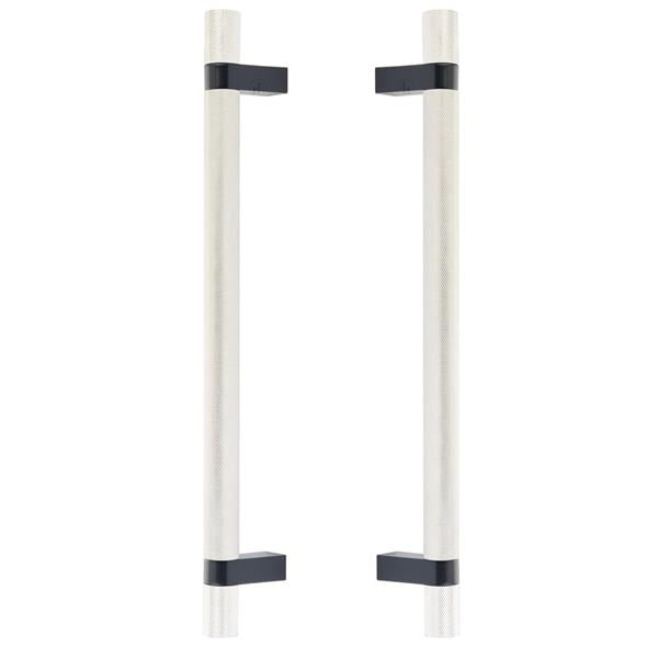 Emtek - Glass Shower Door Back to Back, Select Bar Appliance Pull 12 Inch C-C, Rectangular Bar Stem, Knurled Bar