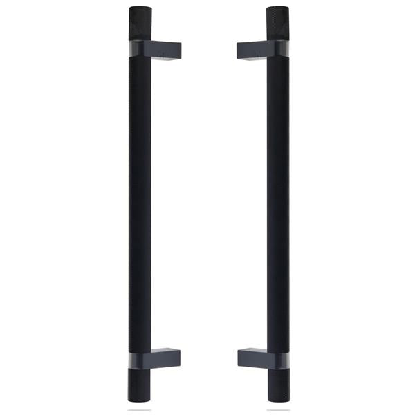 Emtek - Glass Shower Door Back to Back, Select Bar Appliance Pull 12 Inch C-C, Rectangular Bar Stem, Knurled Bar