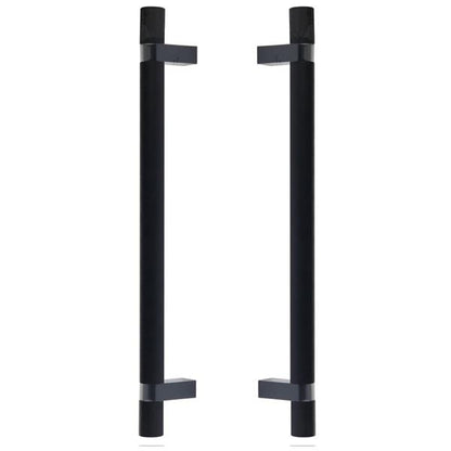 Emtek - Glass Shower Door Back to Back, Select Bar Appliance Pull 12 Inch C-C, Rectangular Bar Stem, Knurled Bar