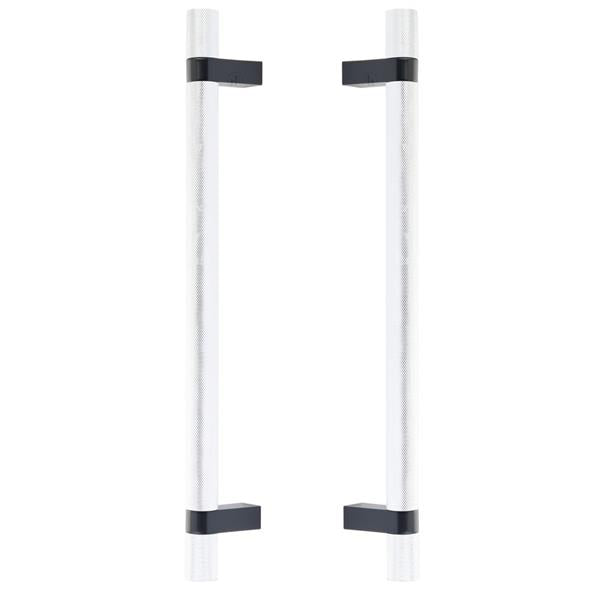 Emtek - Glass Shower Door Back to Back, Select Bar Appliance Pull 12 Inch C-C, Rectangular Bar Stem, Knurled Bar