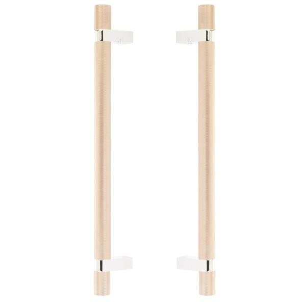 Emtek - Glass Shower Door Back to Back, Select Bar Appliance Pull 12 Inch C-C, Rectangular Bar Stem, Knurled Bar