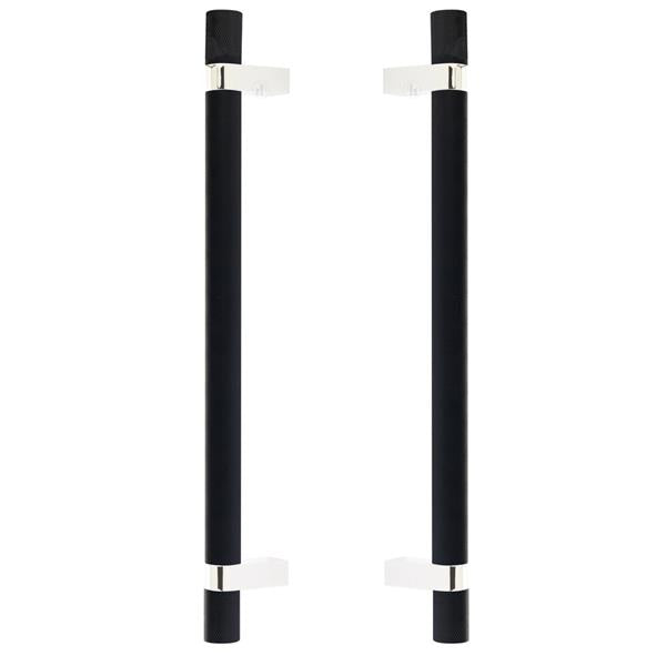 Emtek - Glass Shower Door Back to Back, Select Bar Appliance Pull 12 Inch C-C, Rectangular Bar Stem, Knurled Bar