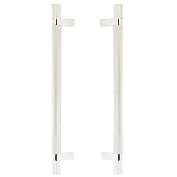 Emtek - Glass Shower Door Back to Back, Select Bar Appliance Pull 12 Inch C-C, Rectangular Bar Stem, Knurled Bar