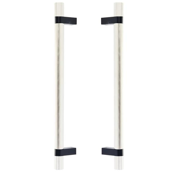 Emtek - Glass Shower Door Back to Back, Select Bar Appliance Pull 12 Inch C-C, Rectangular Bar Stem, Knurled Bar