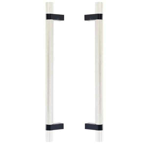 Emtek - Glass Shower Door Back to Back, Select Bar Appliance Pull 12 Inch C-C, Rectangular Bar Stem, Knurled Bar