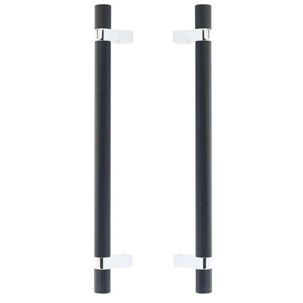 Emtek - Glass Shower Door Back to Back, Select Bar Appliance Pull 12 Inch C-C, Rectangular Bar Stem, Knurled Bar