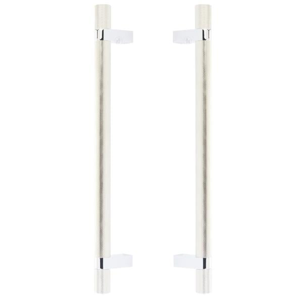 Emtek - Glass Shower Door Back to Back, Select Bar Appliance Pull 12 Inch C-C, Rectangular Bar Stem, Knurled Bar
