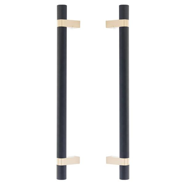Emtek - Glass Shower Door Back to Back, Select Bar Appliance Pull 12 Inch C-C, Rectangular Bar Stem, Knurled Bar