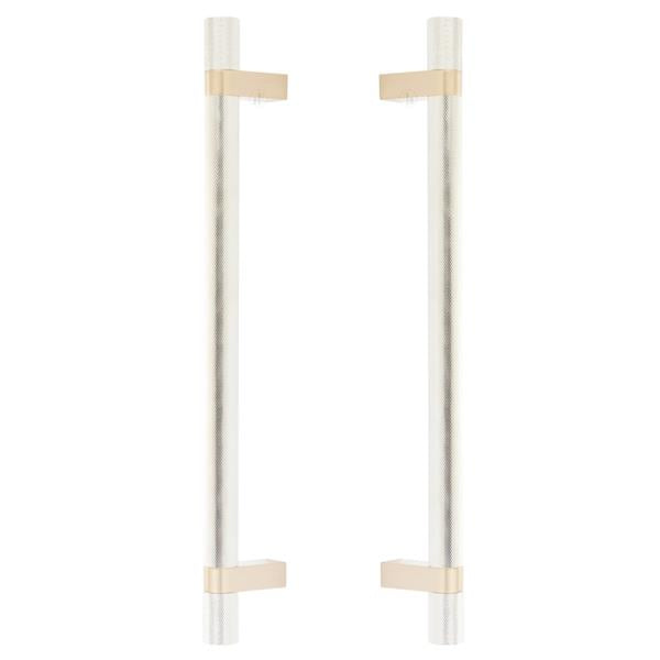 Emtek - Glass Shower Door Back to Back, Select Bar Appliance Pull 12 Inch C-C, Rectangular Bar Stem, Knurled Bar