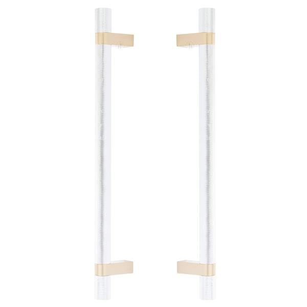 Emtek - Glass Shower Door Back to Back, Select Bar Appliance Pull 12 Inch C-C, Rectangular Bar Stem, Knurled Bar