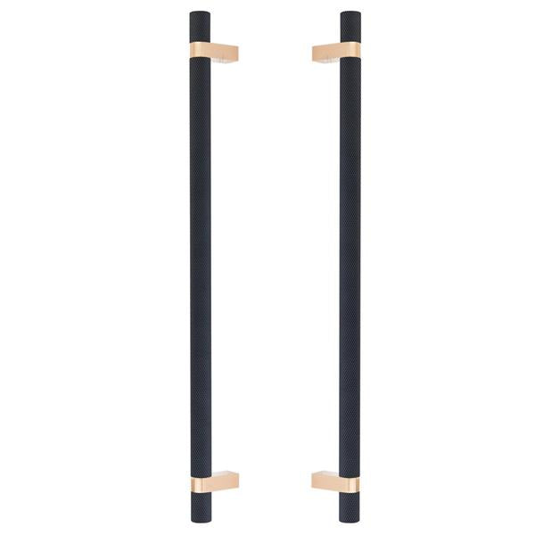 Emtek - Glass Shower Door Back to Back, Select Bar Appliance Pull 18 Inch C-C, Rectangular Bar Stem, Knurled Bar