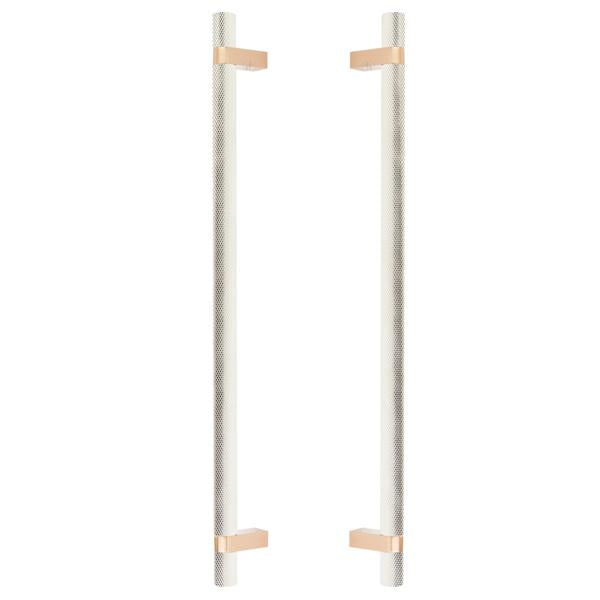 Emtek - Glass Shower Door Back to Back, Select Bar Appliance Pull 18 Inch C-C, Rectangular Bar Stem, Knurled Bar