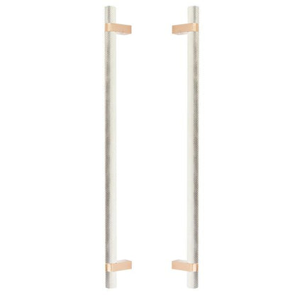 Emtek - Glass Shower Door Back to Back, Select Bar Appliance Pull 18 Inch C-C, Rectangular Bar Stem, Knurled Bar