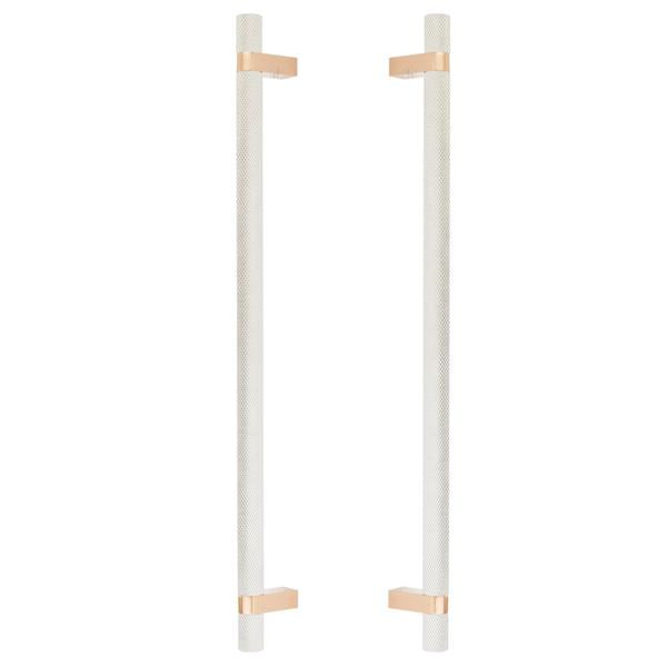 Emtek - Glass Shower Door Back to Back, Select Bar Appliance Pull 18 Inch C-C, Rectangular Bar Stem, Knurled Bar