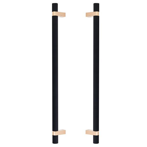 Emtek - Glass Shower Door Back to Back, Select Bar Appliance Pull 18 Inch C-C, Rectangular Bar Stem, Knurled Bar
