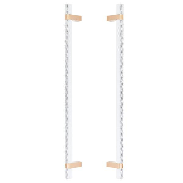 Emtek - Glass Shower Door Back to Back, Select Bar Appliance Pull 18 Inch C-C, Rectangular Bar Stem, Knurled Bar