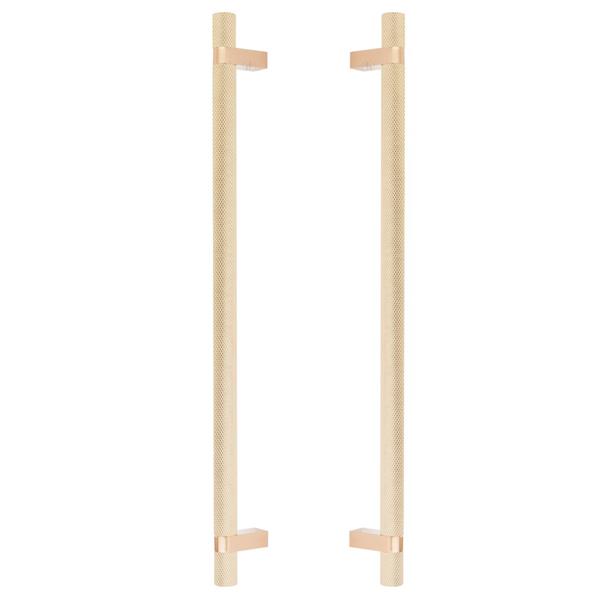 Emtek - Glass Shower Door Back to Back, Select Bar Appliance Pull 18 Inch C-C, Rectangular Bar Stem, Knurled Bar