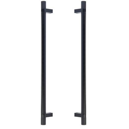 Emtek - Glass Shower Door Back to Back, Select Bar Appliance Pull 18 Inch C-C, Rectangular Bar Stem, Knurled Bar