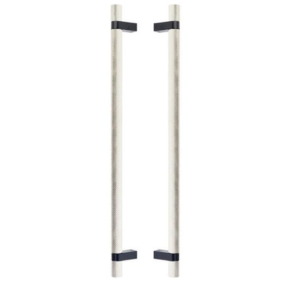 Emtek - Glass Shower Door Back to Back, Select Bar Appliance Pull 18 Inch C-C, Rectangular Bar Stem, Knurled Bar