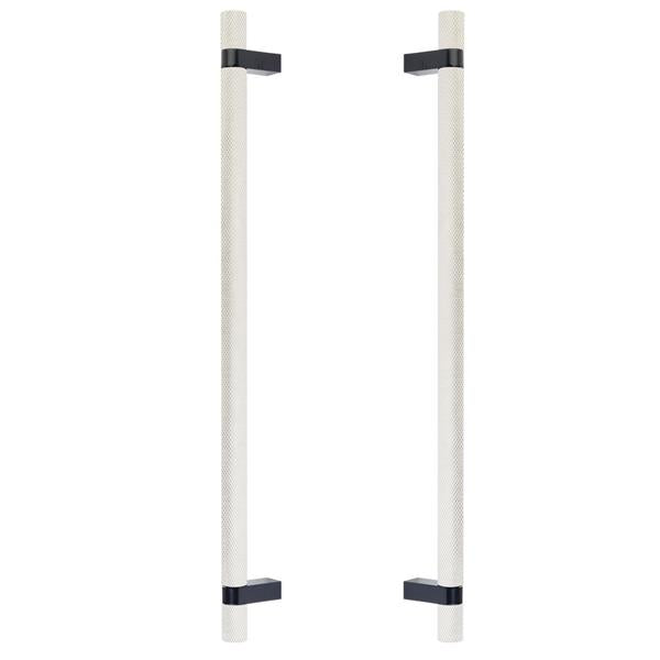 Emtek - Glass Shower Door Back to Back, Select Bar Appliance Pull 18 Inch C-C, Rectangular Bar Stem, Knurled Bar