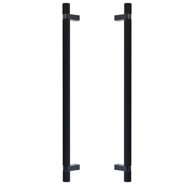 Emtek - Glass Shower Door Back to Back, Select Bar Appliance Pull 18 Inch C-C, Rectangular Bar Stem, Knurled Bar