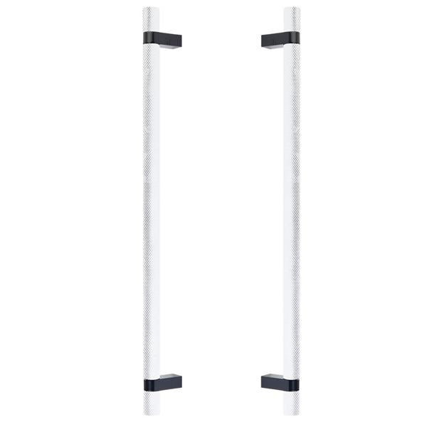Emtek - Glass Shower Door Back to Back, Select Bar Appliance Pull 18 Inch C-C, Rectangular Bar Stem, Knurled Bar