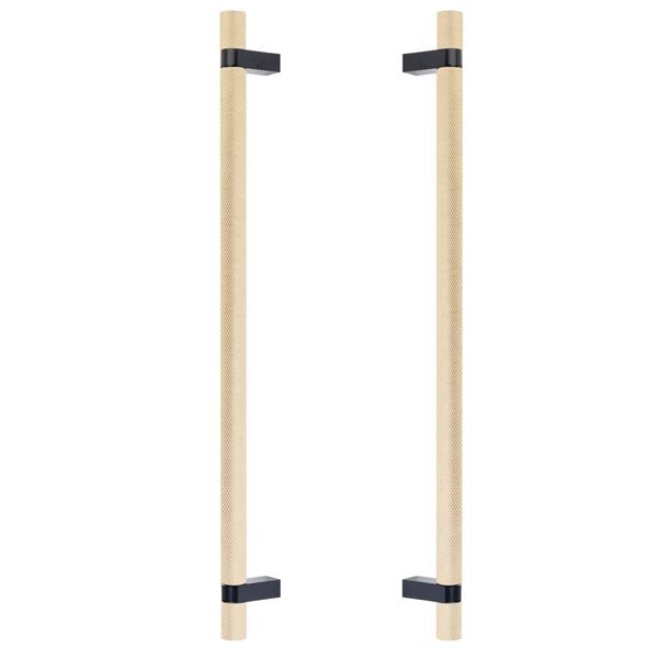 Emtek - Glass Shower Door Back to Back, Select Bar Appliance Pull 18 Inch C-C, Rectangular Bar Stem, Knurled Bar