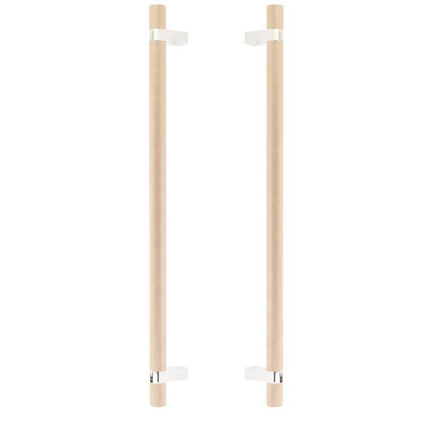 Emtek - Glass Shower Door Back to Back, Select Bar Appliance Pull 18 Inch C-C, Rectangular Bar Stem, Knurled Bar
