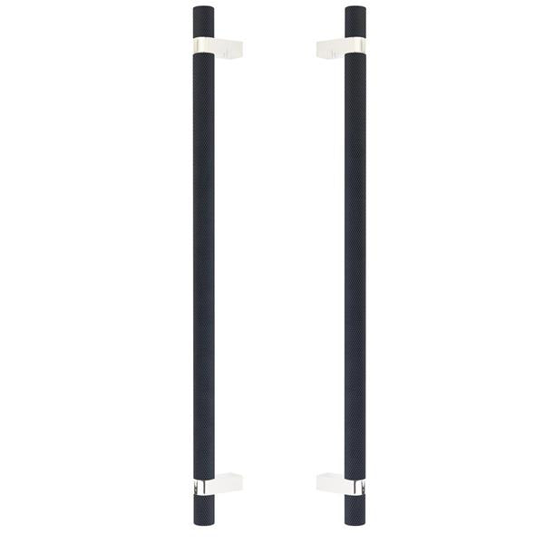 Emtek - Glass Shower Door Back to Back, Select Bar Appliance Pull 18 Inch C-C, Rectangular Bar Stem, Knurled Bar