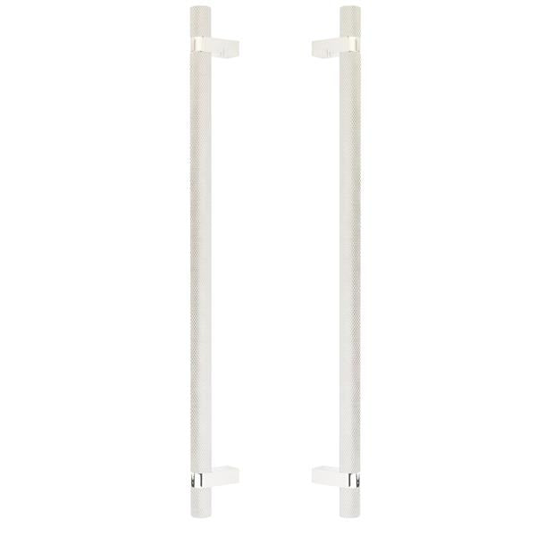 Emtek - Glass Shower Door Back to Back, Select Bar Appliance Pull 18 Inch C-C, Rectangular Bar Stem, Knurled Bar