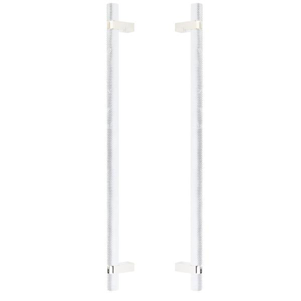 Emtek - Glass Shower Door Back to Back, Select Bar Appliance Pull 18 Inch C-C, Rectangular Bar Stem, Knurled Bar