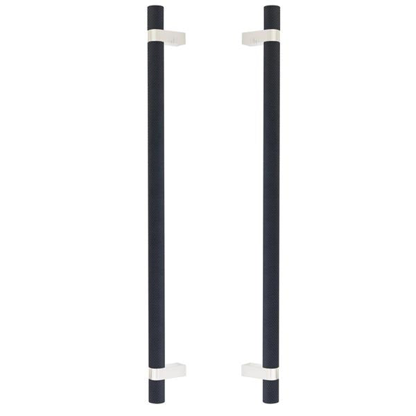 Emtek - Glass Shower Door Back to Back, Select Bar Appliance Pull 18 Inch C-C, Rectangular Bar Stem, Knurled Bar