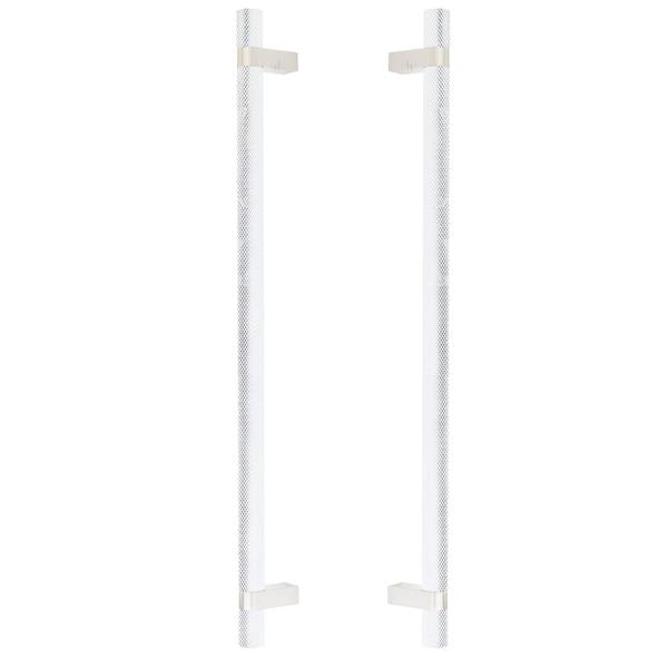 Emtek - Glass Shower Door Back to Back, Select Bar Appliance Pull 18 Inch C-C, Rectangular Bar Stem, Knurled Bar
