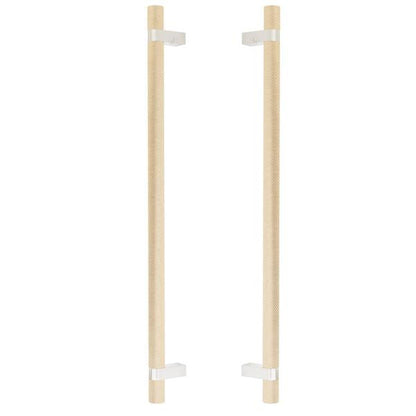 Emtek - Glass Shower Door Back to Back, Select Bar Appliance Pull 18 Inch C-C, Rectangular Bar Stem, Knurled Bar
