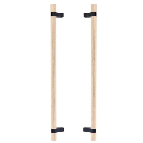 Emtek - Glass Shower Door Back to Back, Select Bar Appliance Pull 18 Inch C-C, Rectangular Bar Stem, Knurled Bar