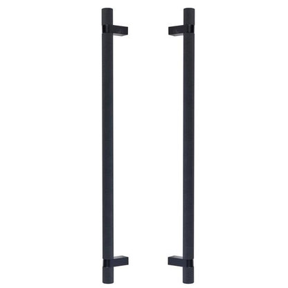 Emtek - Glass Shower Door Back to Back, Select Bar Appliance Pull 18 Inch C-C, Rectangular Bar Stem, Knurled Bar