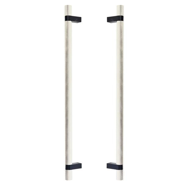 Emtek - Glass Shower Door Back to Back, Select Bar Appliance Pull 18 Inch C-C, Rectangular Bar Stem, Knurled Bar
