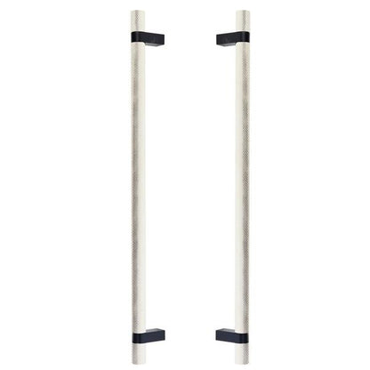 Emtek - Glass Shower Door Back to Back, Select Bar Appliance Pull 18 Inch C-C, Rectangular Bar Stem, Knurled Bar