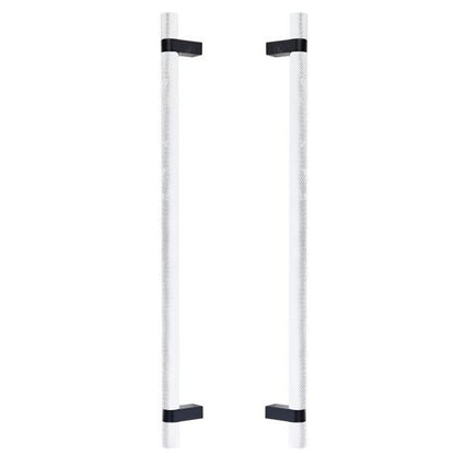Emtek - Glass Shower Door Back to Back, Select Bar Appliance Pull 18 Inch C-C, Rectangular Bar Stem, Knurled Bar