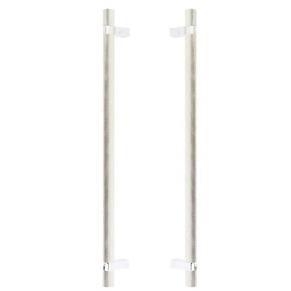 Emtek - Glass Shower Door Back to Back, Select Bar Appliance Pull 18 Inch C-C, Rectangular Bar Stem, Knurled Bar