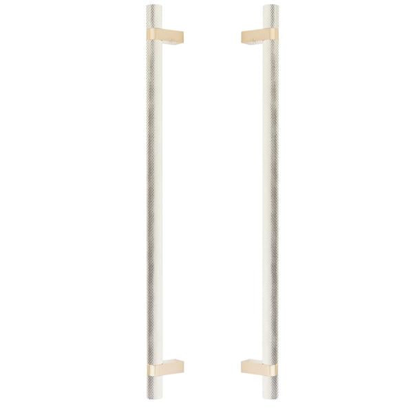 Emtek - Glass Shower Door Back to Back, Select Bar Appliance Pull 18 Inch C-C, Rectangular Bar Stem, Knurled Bar